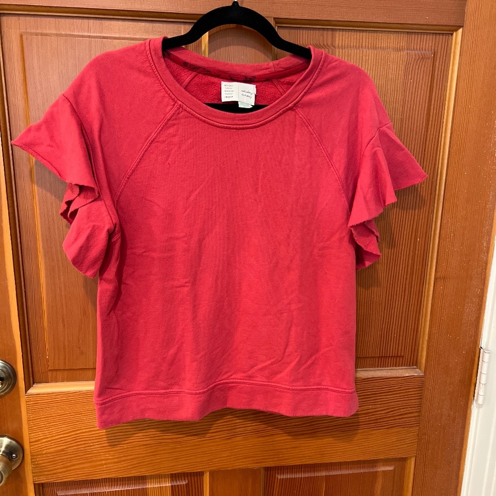 Pink ruffled sleeves sweater shirt